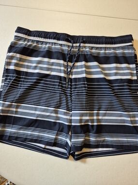 Surfside Supply Navy and White Striped Swim Trunks 4684